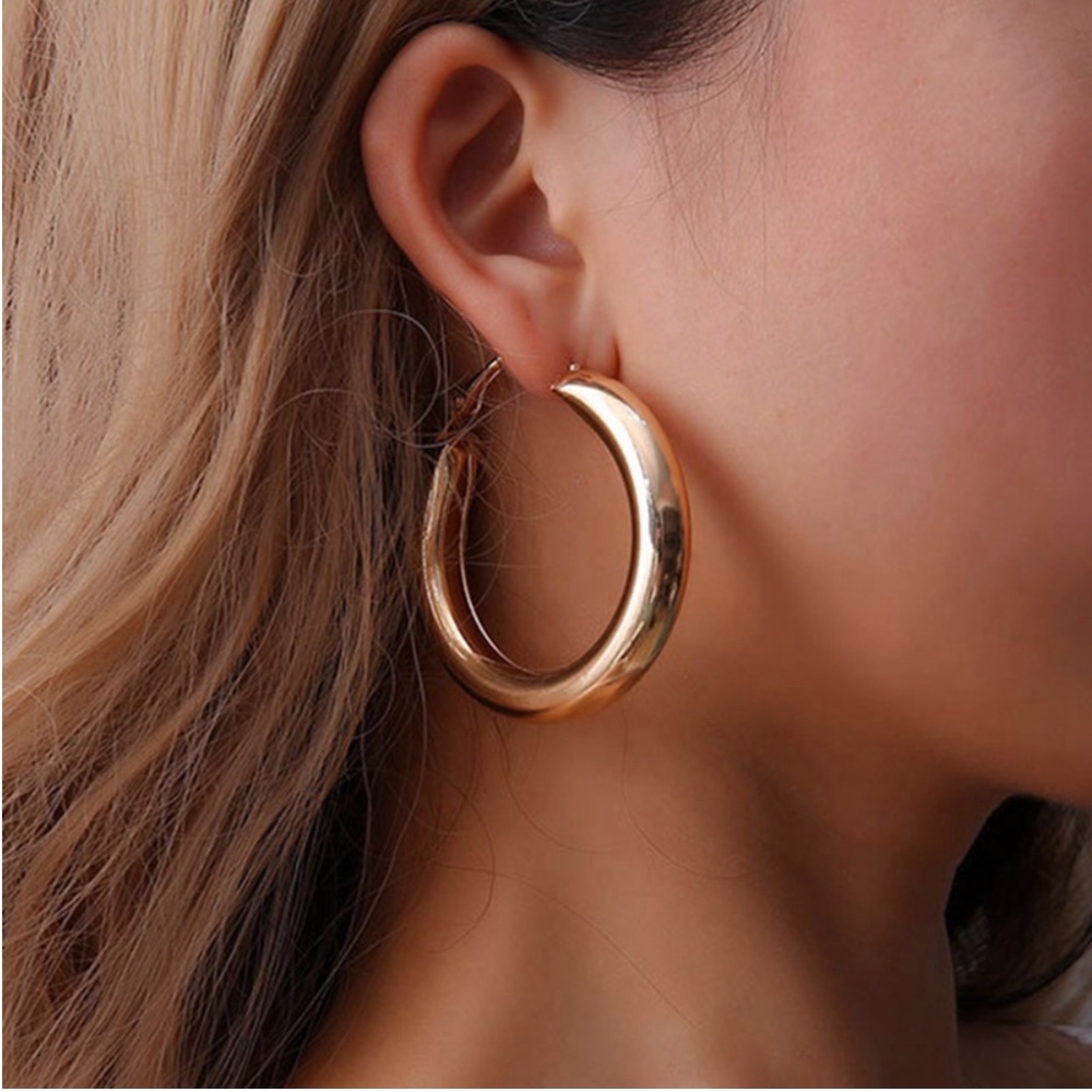 Gold Oversized 50MM Round Statement Hoops